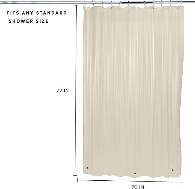 Bath Bliss PVC Heavy Weight Shower Curtain Liner | 4G | 70"x72" | Rust Resistant Copper Grommets | Magnetic Hem | Beige