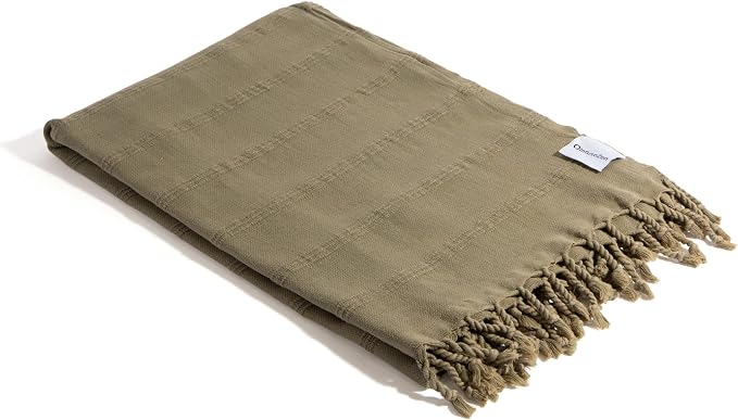InfuseZen Stonewashed Turkish Cotton Bath and Beach Towel - Green Khaki | 100% Organic, Thin, Soft, Lightweight, Absorbent, Quick-Drying, Large Peshtemal, Sand-Resistant for Shower, Pool, Spa, Travel