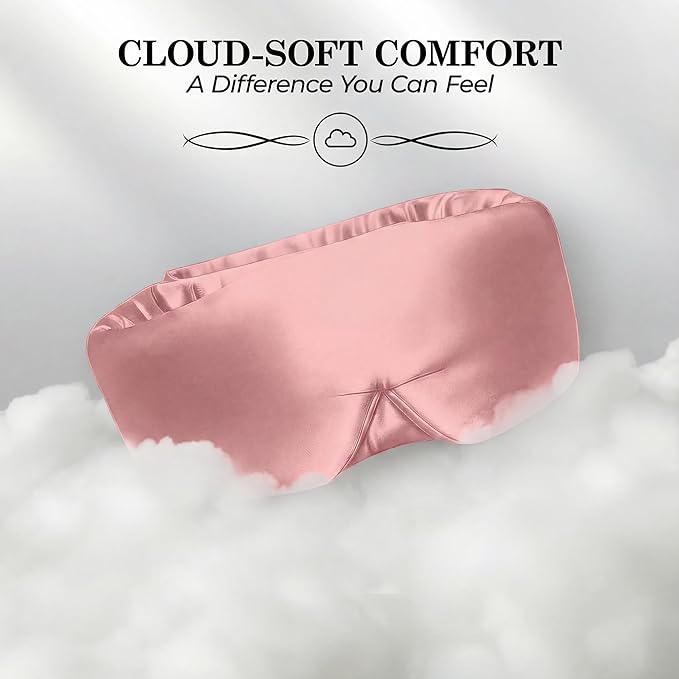 SLEEP SANCTUARY 100% Pure Mulberry Silk Sleep Mask - 22 Momme Light Blocking Hook & Loop Silk Eye Mask for Sleeping - Secure Fit for Side Sleepers, Women & Men - Cloud Soft (Pink)