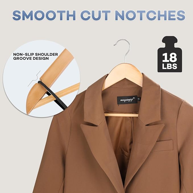 Wooden Hangers 20 Pack, Heavy Duty Wood Hangers for Coats, Suits, Jackets, Closet & Pants Durable Premium Wood Hanger with 360-Degree Rotatable Hook and Notches, Natural