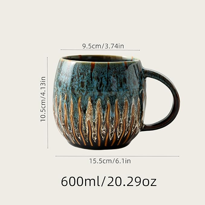 20oz Large Coffee Mug - Unique Handcrafted Look Ceramic Cup, Large Tea Mug, Microwave & Dishwasher Safe (blue)