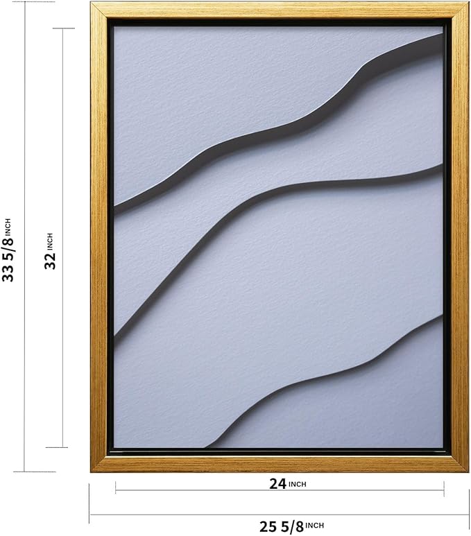 Monem Art Minimalist White Paper Waves Print - Abstract Scandinavian Texture Poster - Wall Decor for Living Room, Bedroom or Office - 24x32 Gold Framed CANVAS Wall Art by Mareike Bohmer