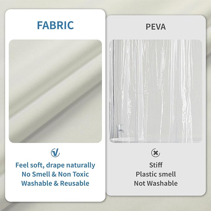 2 Pack Water-Repellent Fabric Shower Curtain Liner - Hotel Quality Machine Washable, 3 Heavy-Duty Magnets with Rustproof Grommets & Weighted Hem, Standard Size 72x72in Cream