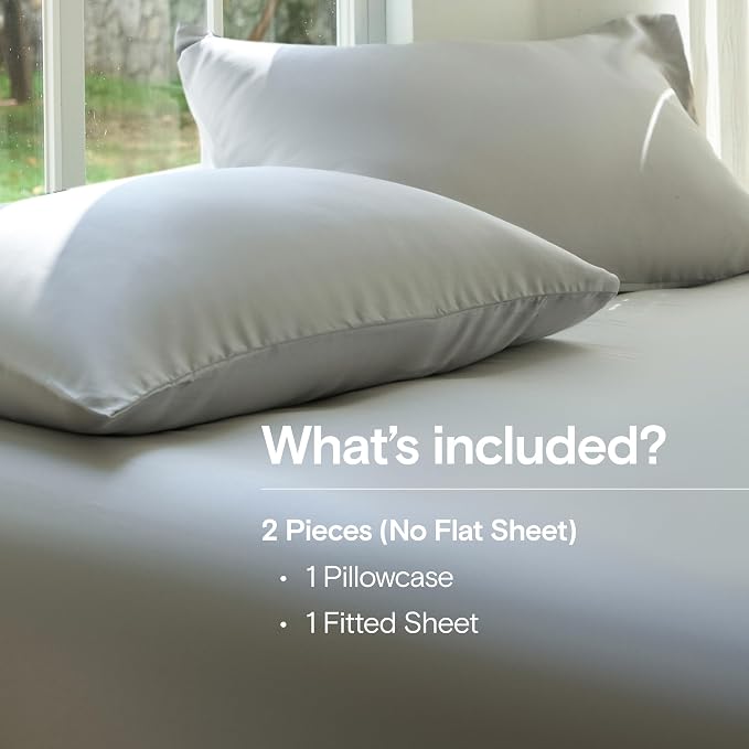 DOZ Sheet Set, 100% Viscose derived from Bamboo, Organically Grown, Buttery Soft, Cooling Sheets, High GSM, Deep Pockets - 2 Piece - 1 Pillowcase 1 Fitted Sheet (Dove, Twin)