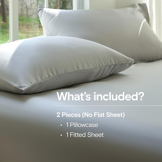 DOZ Sheet Set, 100% Viscose derived from Bamboo, Organically Grown, Buttery Soft, Cooling Sheets, High GSM, Deep Pockets - 2 Piece - 1 Pillowcase 1 Fitted Sheet (Dove, Twin XL)