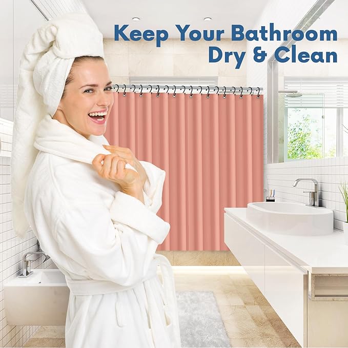 No Smell Shower Curtain Liner 72x72 Peach - PEVA Plastic Shower Curtain for Bathroom, PVC-Free Waterproof Peach Shower Liner with Metal Grommets and Magnet-Weighted Bottom Hem - Washable Liner