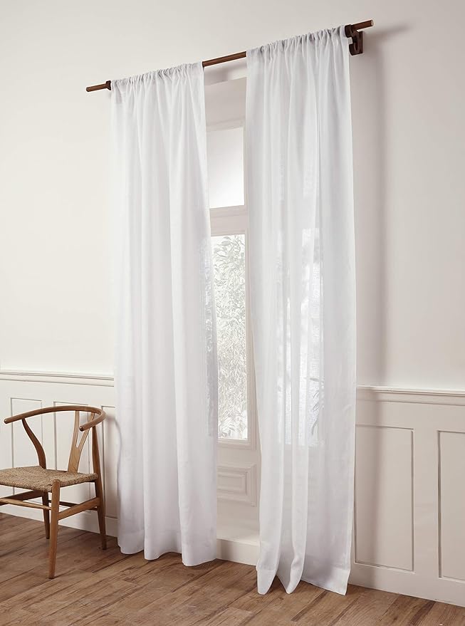 Solino Home European Flax Linen Sheer Curtain 144 Inches Long, 100% Pure Linen White 52 x 144 Inch Long Light Filtering Rod Pocket Window Curtains Panel for Living Room, Bedroom - 1 Panel