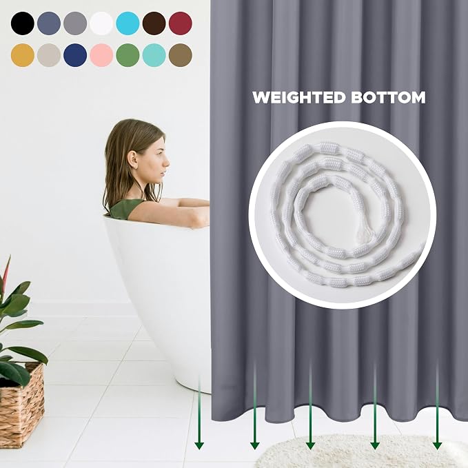 Biscaynebay Extra Long Fabric Shower Curtain Liner 72 Inch Width by 84 Inch Length, Dark Grey Rust Resistant Grommets Top Weighted Bottom Hem Machine Washable