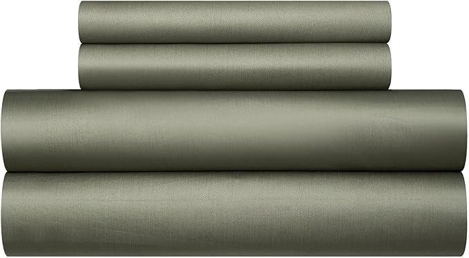Dusty Green Cotton Duvet Cover Set King 100% Long-Staple Cotton Sateen Bedding Set, Soft Breathable Smooth Organic Pure Cotton Plain Comforter Cover, Luxury Minimalist Bedroom Decor for All Season