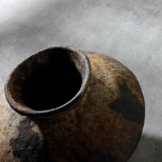 Rusty Ceramic Vase, Wabi Sabi Decorative Pottery Flower Vase for Centerpieces, Table, Living Room, Bedroom, Bathroom, Retro Country Farmhouse Decor