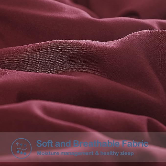 EASELAND Oversized King Down Alternative Comforter - Quilted Duvet Insert for All Seasons, Soft Lightweight with Corner Tabs, Summer Winter Warm Bedding, Burgundy 98x116 Inches