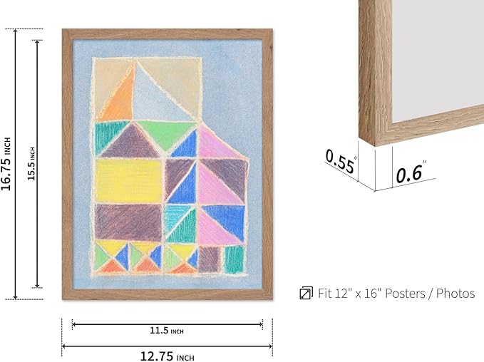 Monem Art Colorful Abstract House Painting Print - Bright Geometric Modern Art Poster - Wall Decor for Living Room, Bedroom or Office - 12x16 Beige Framed Wall Art by Renee Stramel