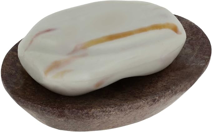Ajuny Self Draining Soap Dish with Drain Durable Waterfall Stone Soap Tray Holder Soap Saver for Shower, Bathroom, Kitchen, Bathtub Easy Clean - Brown