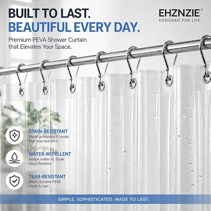 EHZNZIE White Shower Curtain Liner 72x84, PEVA Waterproof Bath Curtain, No Chemical Smell, 3 Weighted Magnets, Durable with Rustproof Metal Grommets
