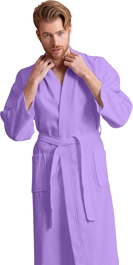 Men's Luxury Waffle Weaved Cotton Bathrobe - Lightweight & Soft - Quick Dry & Absorbent - Spa Robe for Men