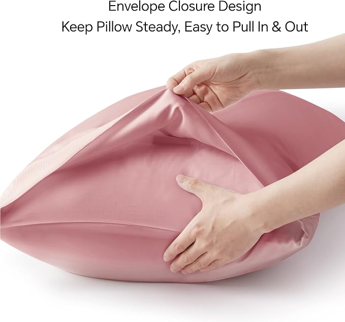 BEDELITE King Size Pillow Cases Set of 2, Rayon Derived from Bamboo, Cooling Pillow Cases for Hot Sleepers & Night Sweats, Breathable and Silky Soft Envelope Pillowcases(Rose Pink, 20"x36")