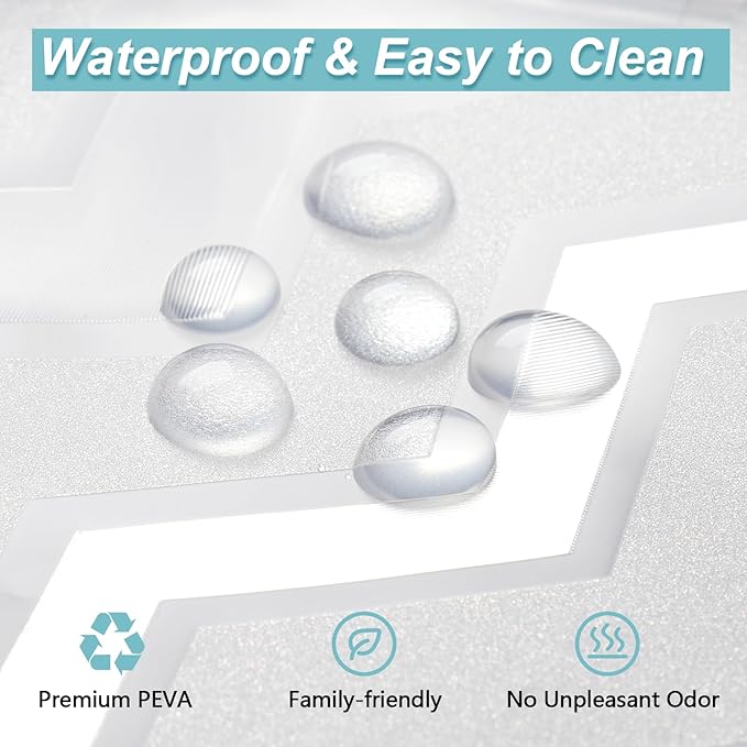 Seenus Waterproof PEVA Shower Curtain Liner Extra Long 72 x 78 inch, Translucent Shower Liner Long with 3 Weighted Magnets, Semi Transparent Plastic Shower Curtain Frosted Striped for Bathroom