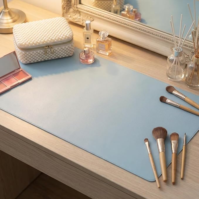 Leather Office Desk Pad Protector, Large Mouse Mat, Non-Slip, PU Leather, Laptop Desktop Blotter, Waterproof Writing Surface for Work and Home, Blue, 11.5" x 16.1"