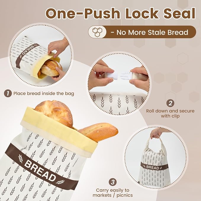 Reusable Beeswax Bread Bags for Sourdough & Homemade Bread, 2 Pack XL Cotton Storage Bag to Keep Loaves Fresh Longer, Freezer Safe & Eco-Friendly