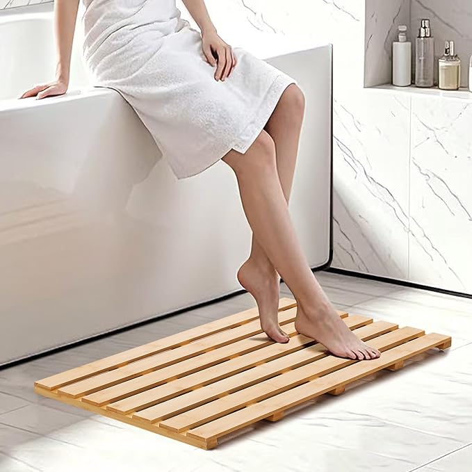 Bamboo Bath Mat for Tub, Non Slip Bath Mat for Shower, Waterproof Wood Bath Mat for Tub, Shower, Swimming Pool, Indoor ＆ Outdoor (31.3"*18.1")