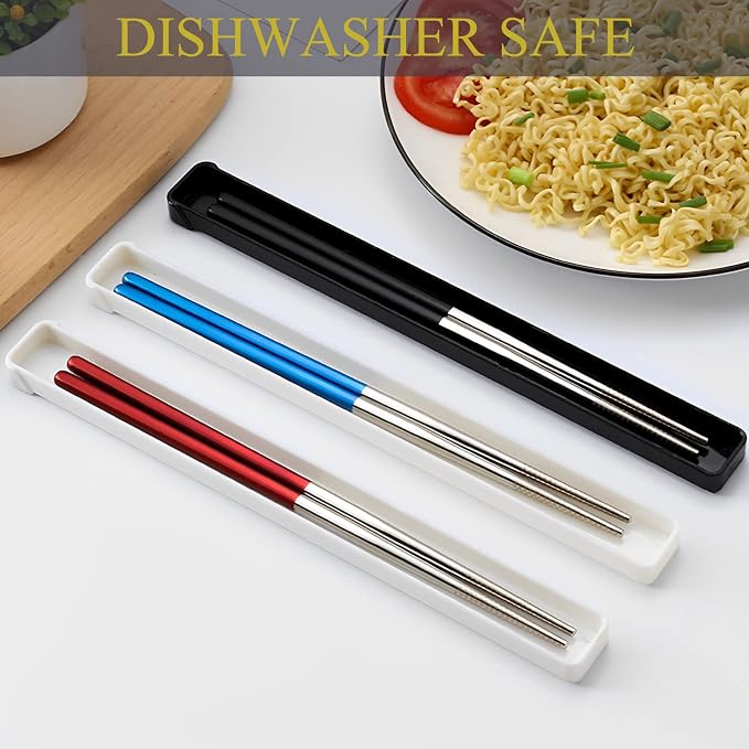 Pink Chopsticks Reusable Portable SUS304 Stainless Steel, White Pink,9‘’ | 18/8 Stainless Steel,Metal,Black Blue For Travel,Camping,Bento Box, Alternative to Wooden/Plastic Chopstick