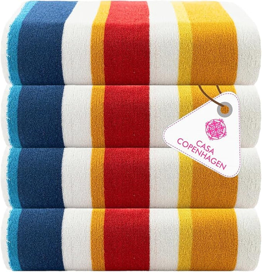 CASA COPENHAGEN Bora Bora Beach Towels Designed in Denmark Rough and Tough, Quick Dry, for Pool, Bath & Shower 30x60 inches 4 Pieces Cotton Beach Bath Towels Set - Yellow