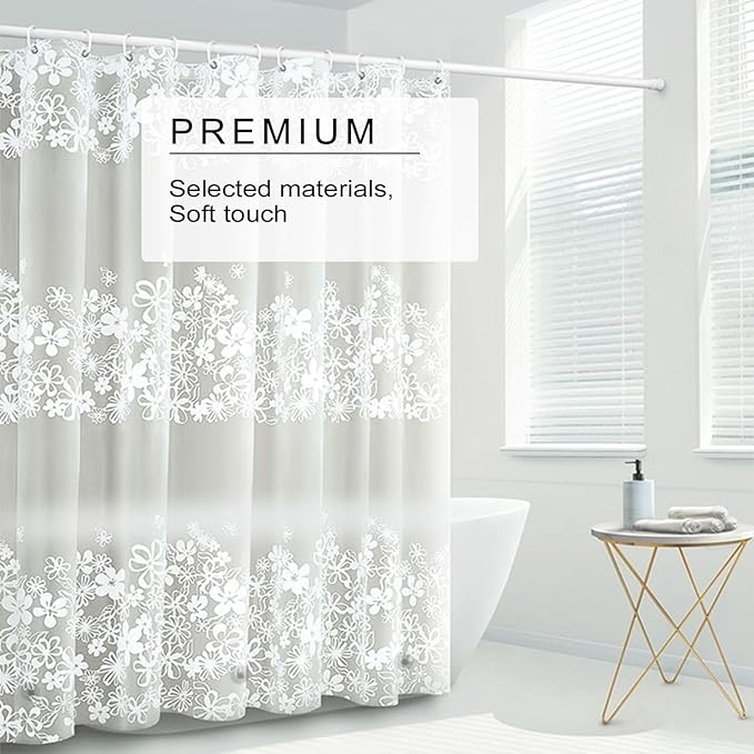 TIKABC Shower Curtain Liner, 4G PEVA Shower Liner, Plastic Waterproof Shower Curtains, 72x72 inch with Grommet Holes 3 Magnetic Weights