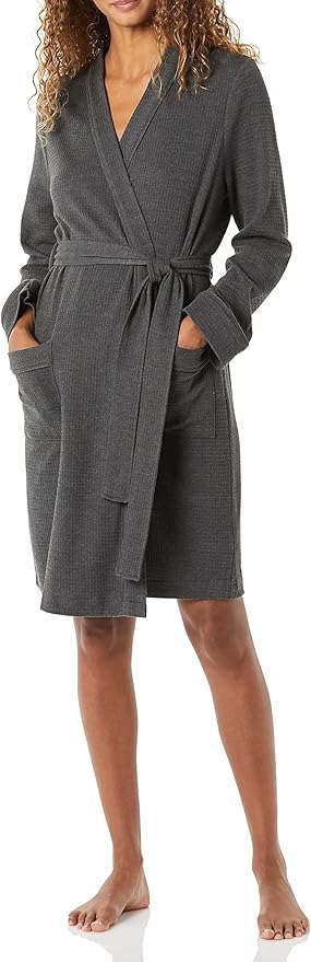Amazon Essentials Women's Lightweight Waffle Full-Length Bath Robe with Pockets (Available in Plus Size)