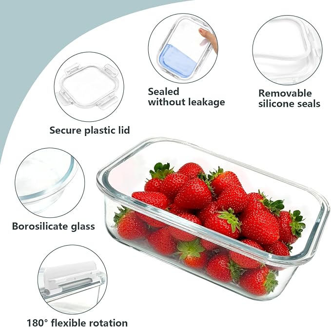 12 Pack Glass Food Storage Container Set with Lids Non Toxic, Stackable Borosilicate Glass Meal Prep Containers, Microwave, Oven, Freezer and Dishwasher Safe (White-12)