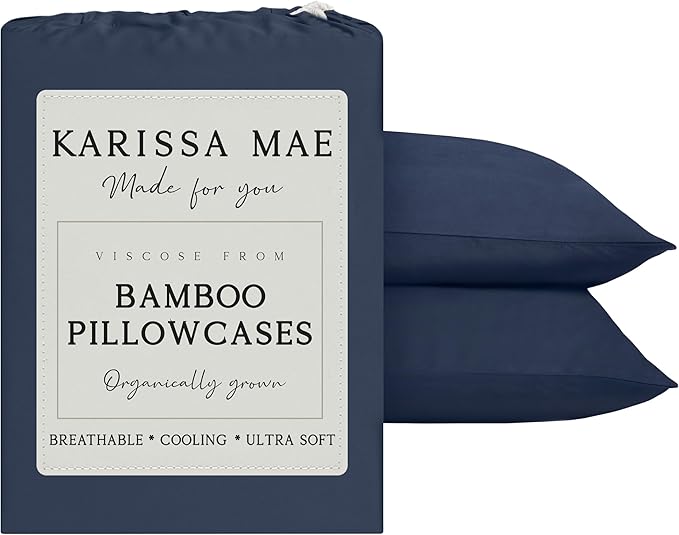 KARISSA MAE Pure Viscose from Bamboo King Size Pillowcase Set | 100% FSC Certified | Luxuriously Soft | Cooling | [Navy]