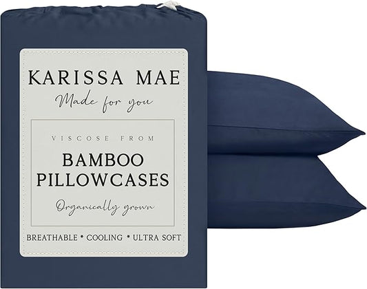 KARISSA MAE Pure Viscose from Bamboo King Size Pillowcase Set | 100% FSC Certified | Luxuriously Soft | Cooling | [Navy]