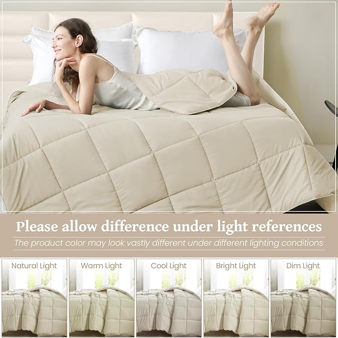Homelike Moment Comforters Queen Size - Beige Duvet Insert Down Alternative Bed Queen Comforter, Lightweight Bedding Comforters Full Size Quilted Soft All Season Beige