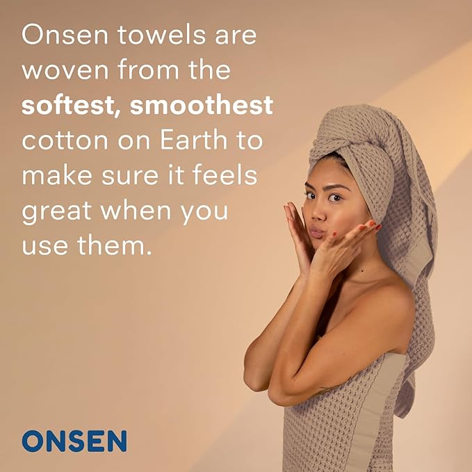 ONSEN Supima® Waffle Bath Towel Set, Quick Dry Lint Free 100% USA Cotton, Bath Hand and Face Towel Bundle, 3 Piece (Oatmeal, Bath Towel Set)