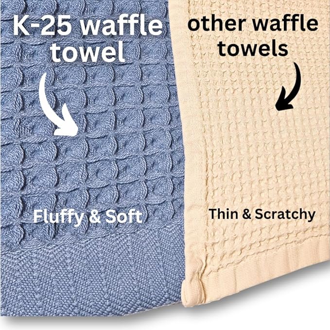 K-25 Waffle Towels for Bathroom, 100% Cotton Quick Dry Towel, Lightweight, Soft K25 Towel (Bath Towel, Frost Gray)