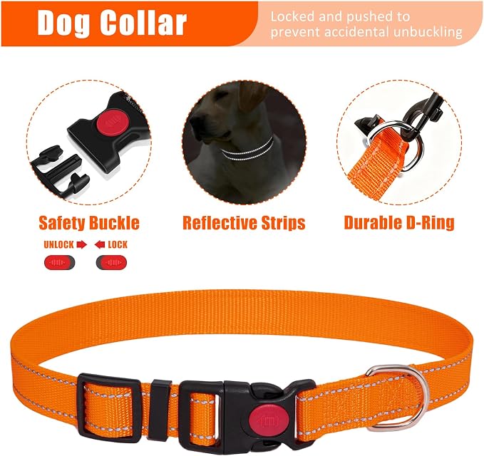 No Pull Dog Harness Adjustable Collar & Leash Set - Dog Halter Harnesses Collapsible Bowls & Poop Bag Dispenser Muzzle ID Tags Toys Fits Small Medium Large Dogs (Orange-XL)