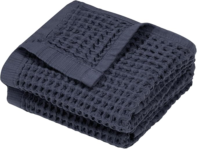 DEMMEX Organic Cotton Waffle Weave Turkish Hand Towels for Bathroom & Kitchen, Large 20x30 in, 100% Oeko-TEX Certified Ultra Soft Cotton, Lightweight Quick Dry Waffle Hand Towels, Set 2 (Charcoal)