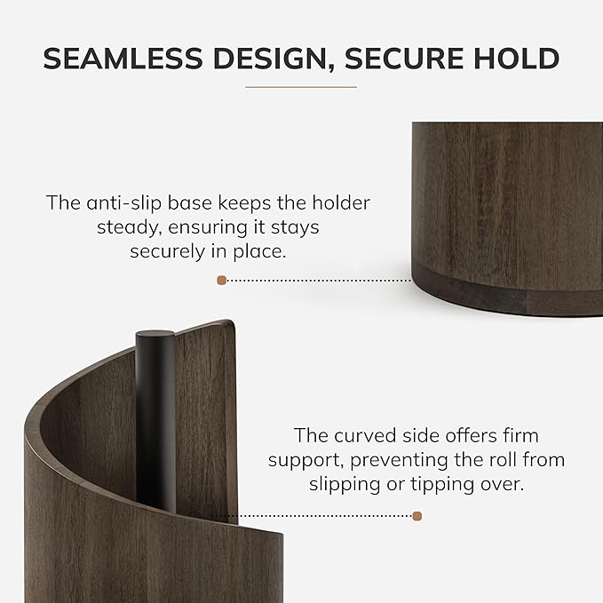 Anji Mountain Wooden Paper Towel Holder Countertop with Mango Wood Round Base and Iron Holder, Holder Stand for Kitchen Roll Organizer & Kitchen Dining Table Home Decor - Chocolate/Black, Classic