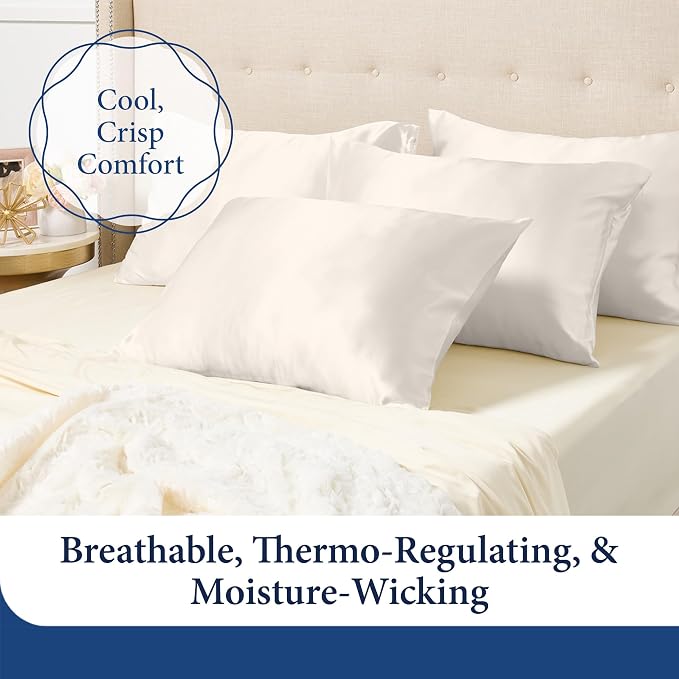 Cosy House Collection 100% Pure Silk Pillowcase | Pure Mulberry Silk - Cooling, Breathable, 22 Momme 6A High-Grade Fibers + Hidden Zipper Closure (King, Cream)