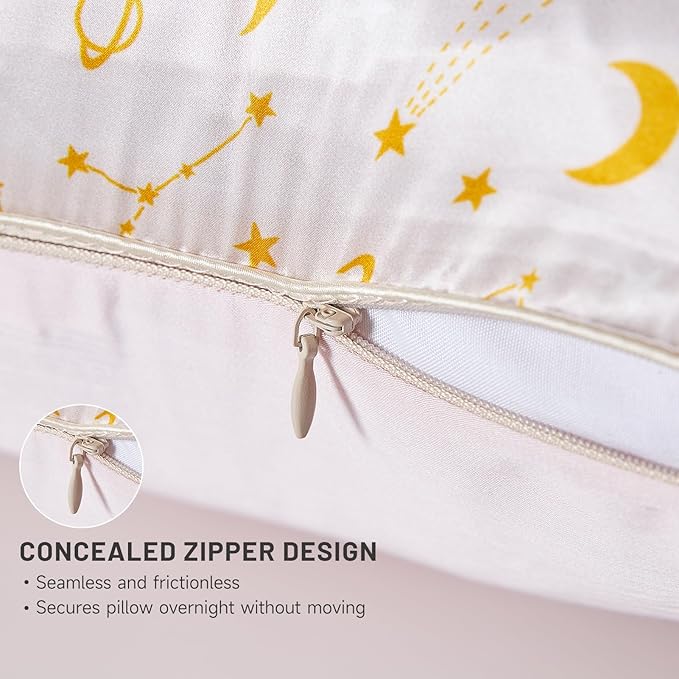 THXSILK Mulberry Silk Pillowcase for Hair and Skin, Grade 6A+ Mulberry Silk Pillow Case with Hidden Zipper, Soft Smooth Silk Pillowcase(1pc, Queen Size 20"x30", Peachy Beige Constellation Pattern)
