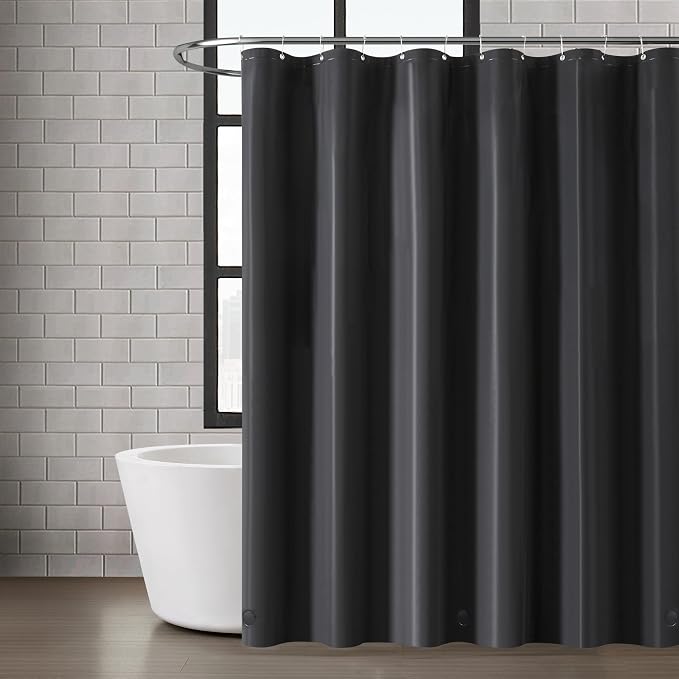 LONDON FOG 8G PEVA Shower Liner with Metal Grommets 1-Piece Standard Shower Curtain in Black, 70 x 72, PEVA, Adult, All Season, Oeko-TEX Certified