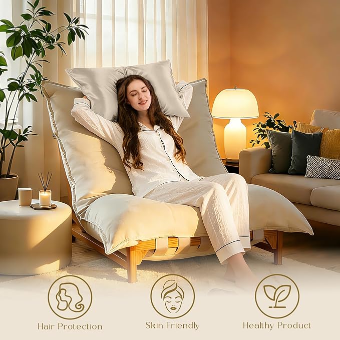 ZIMASILK 100% Pure Mulberry Silk Pillowcase for Hair and Skin Health,Soft and Smooth,Both Sides Premium Grade 6A Silk,600 Thread Count,with Hidden Zipper,1pc(Standard 20''x26'',Beige)