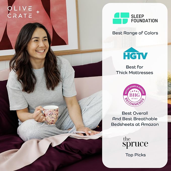 Olive + Crate Tencel Eucalyptus Pillowcases - 100% Tencel Lyocell Cooling Pillow Cases for Hot Sleepers - Hypoallergenic, Moisture-Wicking, Silk Alternative, Vegan - Queen Size Set of 2 [Dusk]