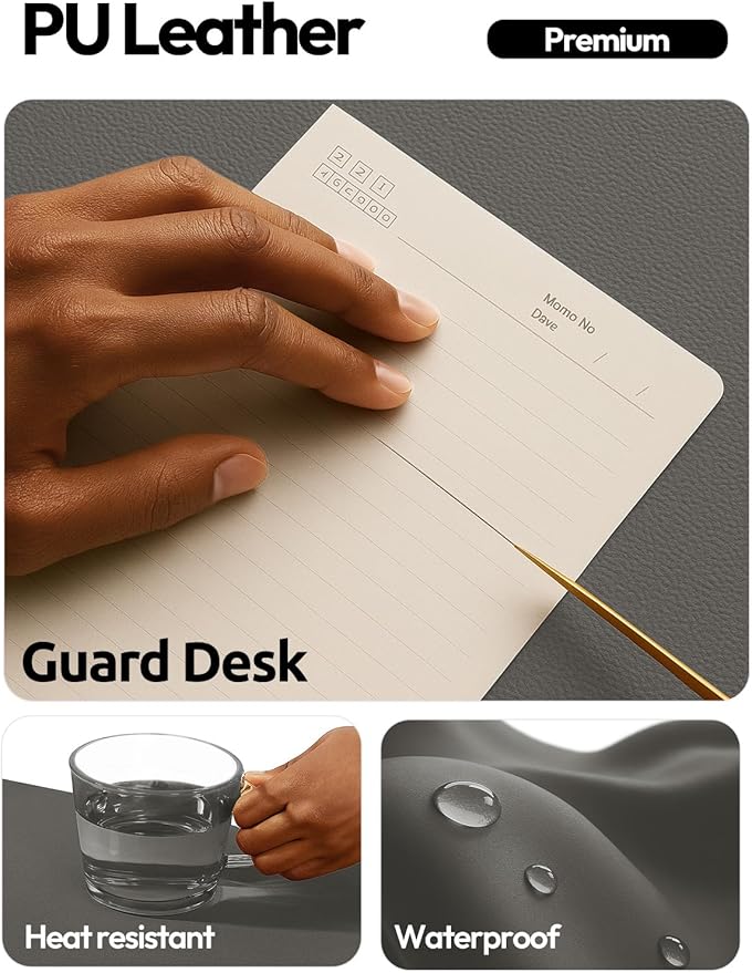 YSAGi Leather Desk Pad Protector, Office Desk Mat, Large Mouse Pad, Non-Slip PU Leather Desk Blotter, Laptop Desk Pad, Waterproof Desk Writing Pad for Office and Home (Dark Grey, 47" x 17")