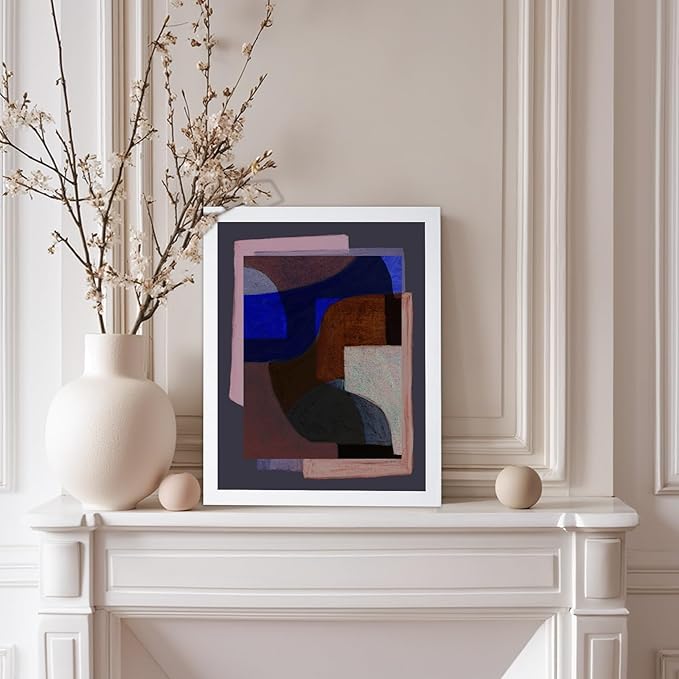 Monem Art Modern Geometric Abstract Print - Contemporary Minimalist Shapes Painting Poster - Wall Decor for Living Room, Bedroom or Office - 12x16 White Framed Wall Art by Mareike Bohmer