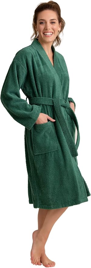 Women's Turkish Terry Kimono Style Bathrobe - 100% Cotton Robe for Women - Comfortable & Absorbent - Soft & Cozy Wear