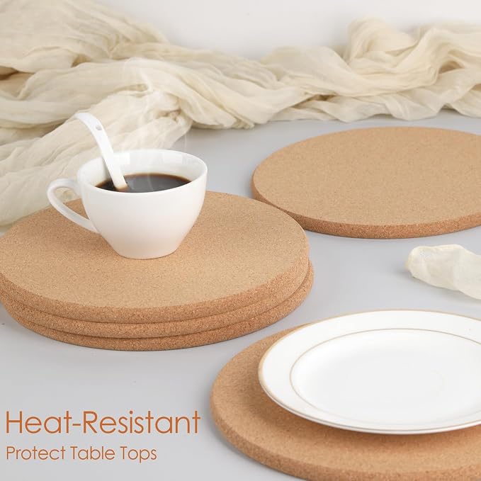 6 Pack Cork Trivets for Hot Dishes, 8" High-Density Thick Pads for Pots and Pans, Heat Resistant Kitchen Mats, Multifunctional Corkboard for Plant Coasters and DIY Crafts Trivets for Hot Pots and Pans
