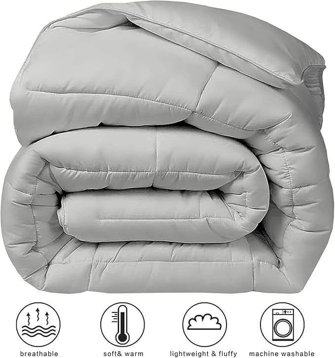 COHOME Premium Queen Size Comforter, All-Season Quilted Down Alternative Duvet Insert, Luxury Hotel GentleSoft Comforter with Anti-Clump Tech & 8 Tabs - Reversible - Light Grey 88 x88 inches