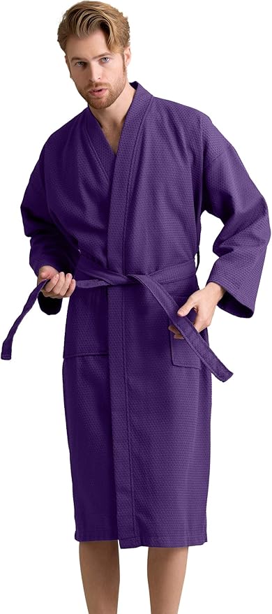 Men's Luxury Waffle Weaved Cotton Bathrobe - Lightweight & Soft - Quick Dry & Absorbent - Spa Robe for Men