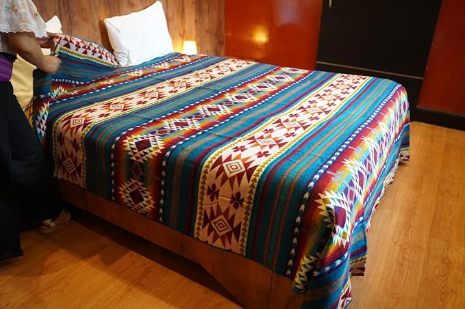 Alpaca Wool Blanket, King Size 100 x 83, Reversible 2 in 1, Thick and Ultra Soft, Hypoallergenic, Non-Itchy, Handmade in Ecuador. Premium Alpaca Wool Throw Blanket for Cozy Comfort (Turquoise)