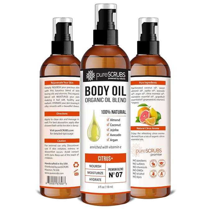 pureSCRUBS Ultra Moisturizing Citrus Body Oil for Dry Skin, 4 oz | Luxurious After Shower Body Oil for Soft, Silky, Glowing Skin, Non-Greasy, Fast Absorbing & Hydrating Formula with Vitamin E